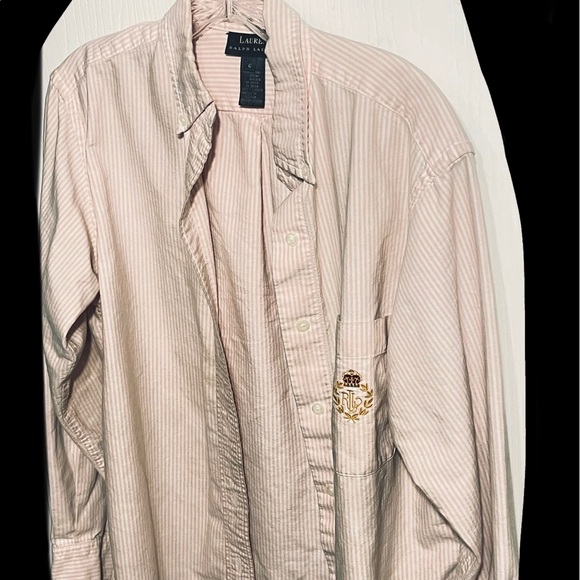 pink pinstriped button-down polo womens small - Picture 5 of 9